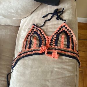 Multicolor crop halter top. Crochet. One size. Never worn